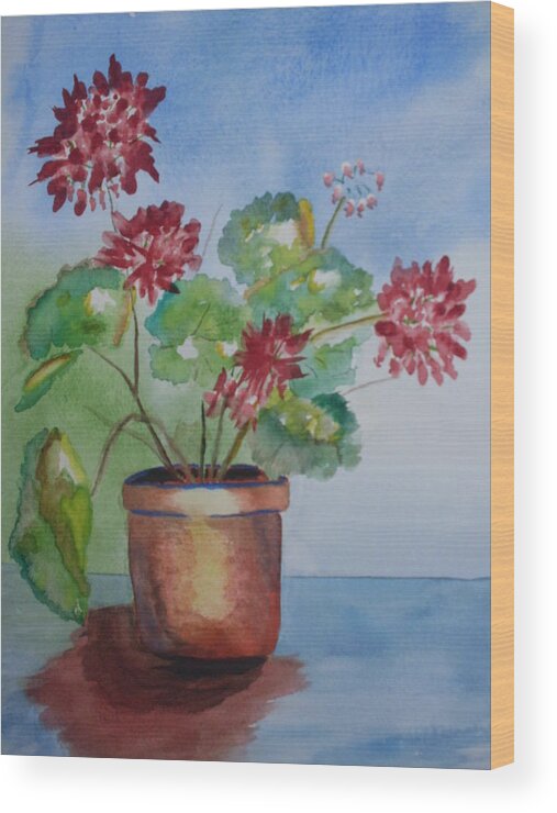 Flowers Watercolor Still Life Wood Print featuring the painting Spring Geranium 1 by Warren Thompson