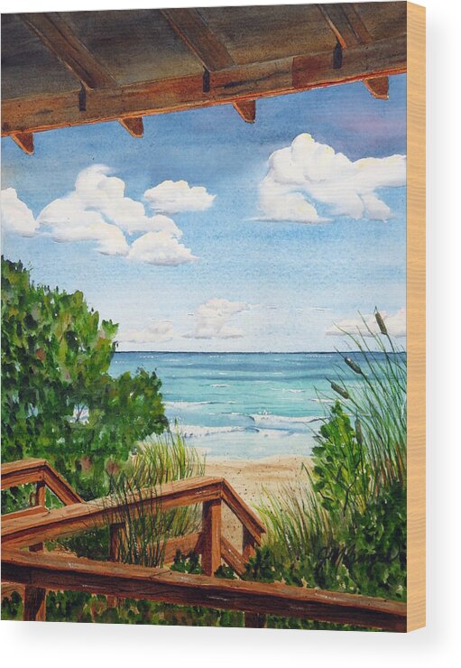 Beach Wood Print featuring the painting St. Lucie's Beach by Joseph Burger