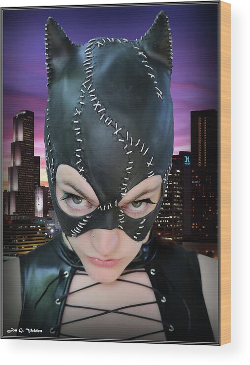 Cat Woman Wood Print featuring the photograph Stare Of A Cat Woman by Jon Volden