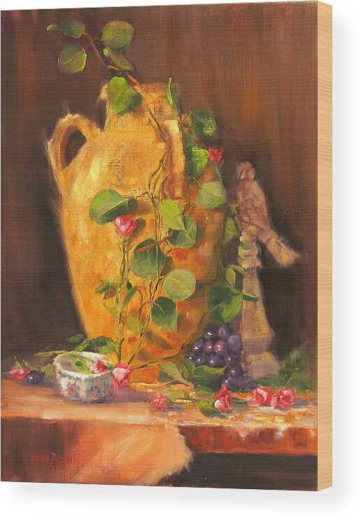 Oil Painting Wood Print featuring the painting Still Life with Urn by Laura Lee Zanghetti