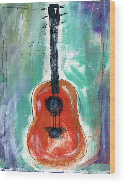 Guitar Wood Print featuring the painting Storyteller's Guitar by Linda Woods