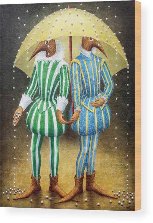 Umbrella Wood Print featuring the painting Strange Rain by Lolita Bronzini