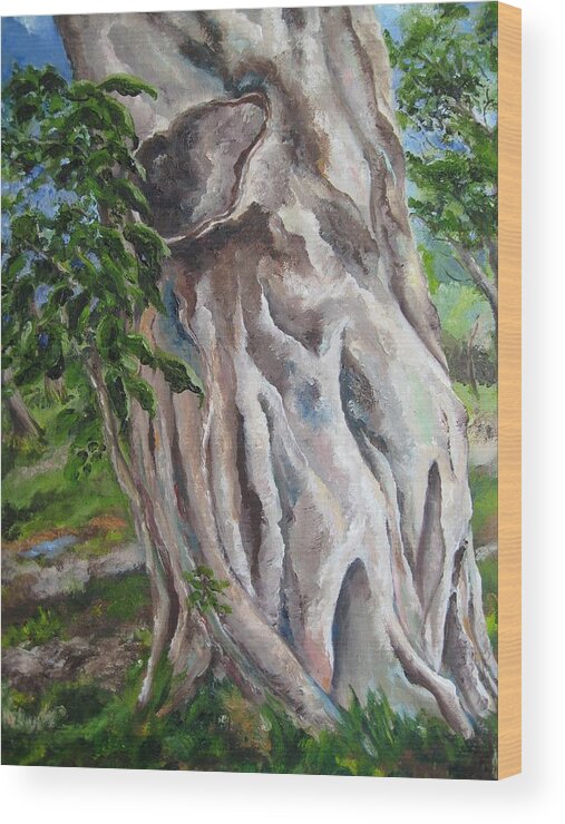 Landscape Wood Print featuring the painting Strangler Fig by Lisa Boyd
