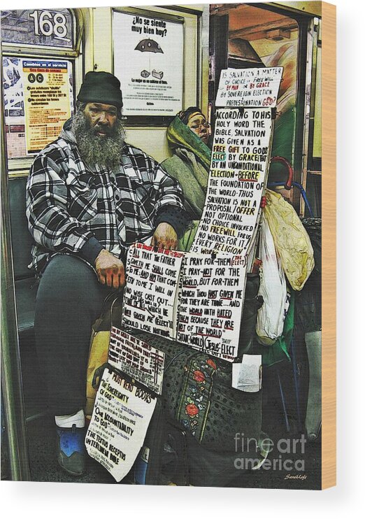 Passenger Wood Print featuring the photograph Street Preacher on the A Train by Sarah Loft