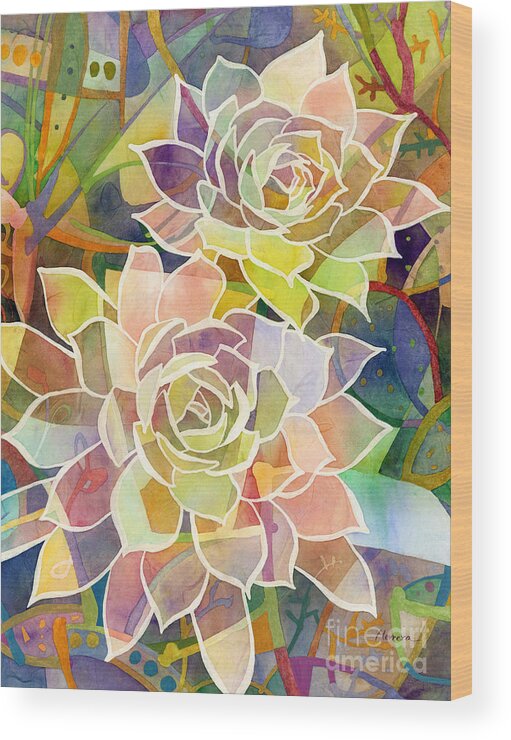 Succulent Wood Print featuring the painting Succulent Mirage 2 by Hailey E Herrera