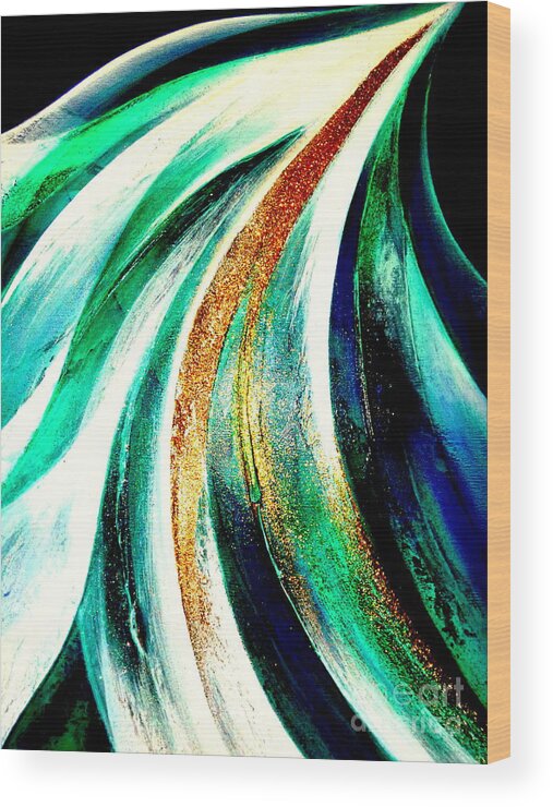 Waterfall.water.light.energy.spiritual.crystal.abstract. Wood Print featuring the painting Sunrise in water fall by Kumiko Mayer