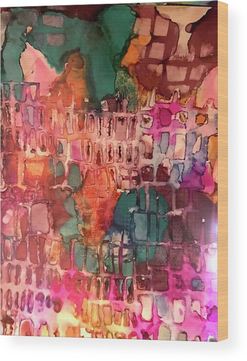 Abstract Wood Print featuring the painting Sunset Strip by Tommy McDonell