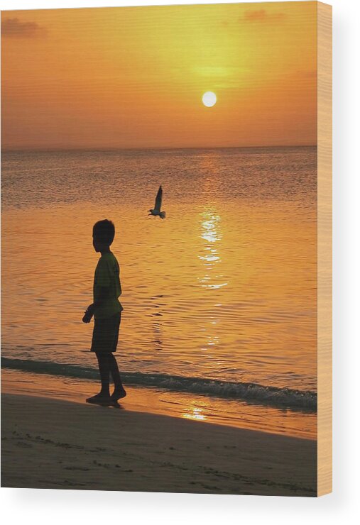 Beach Wood Print featuring the photograph Sunset Stroll by Stephen Anderson