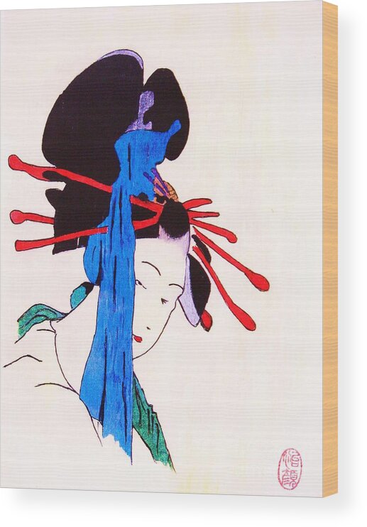Figurative Wood Print featuring the painting Sutekina Geisha ni by Thea Recuerdo