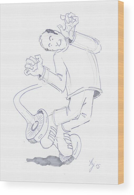 Swegway Wood Print featuring the drawing Swegway Hoverboard Geezer Cartoon by Mike Jory