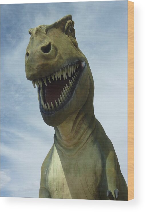 Dinosaur Wood Print featuring the photograph T-Rex Says Hi by Melisa Elliott