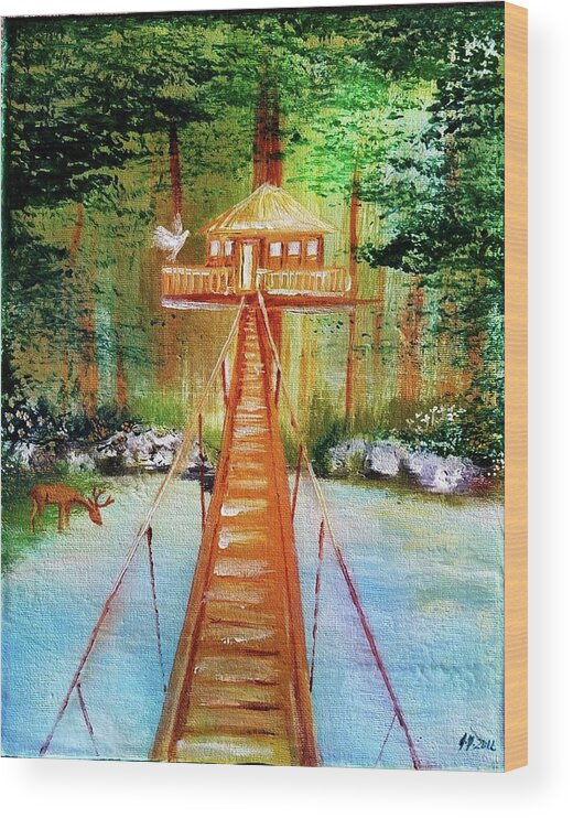Jennifer Page Wood Print featuring the painting The Bridge by Jennifer Page