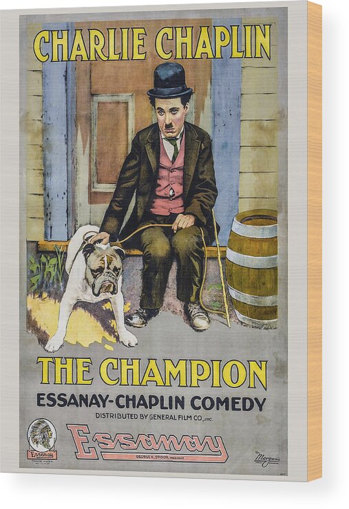 1915 Wood Print featuring the painting The Champion Chaplin Comedy by Vincent Monozlay