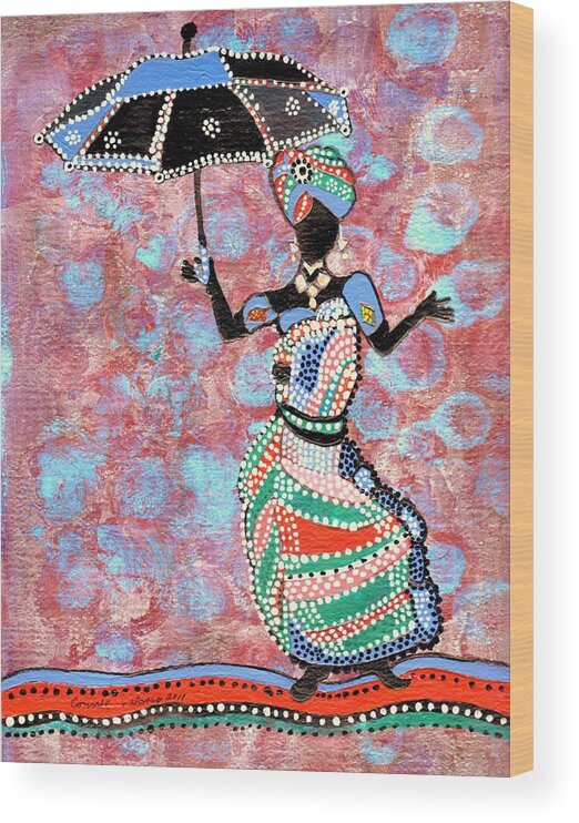 African Dancing Lady Wood Print featuring the painting The dancing lady by Connie Valasco
