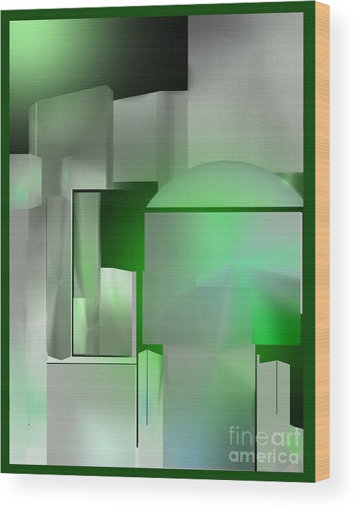 Abstract Wood Print featuring the digital art The Emerald City by John Krakora