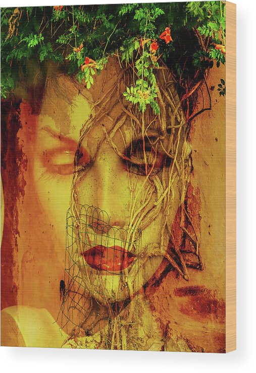 Face Wood Print featuring the photograph The face and the tree by Gabi Hampe