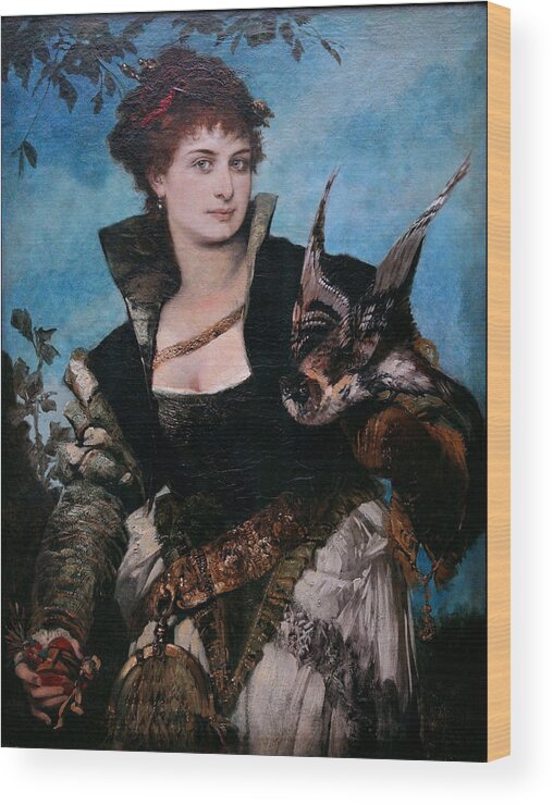 Hans Makart Wood Print featuring the painting The Falconer by Hans Makart
