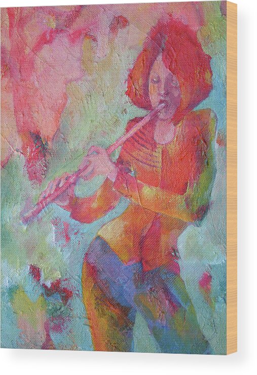 Susanne Clark Wood Print featuring the painting The Flute Player by Susanne Clark