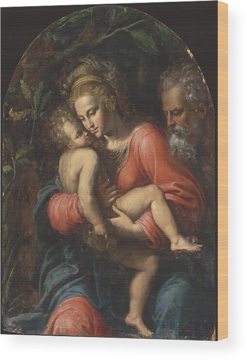 Girolamo Da Carpi Wood Print featuring the painting The Holy Family by Girolamo da Carpi
