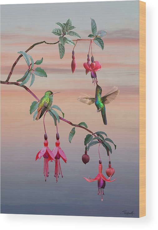 Flowers Wood Print featuring the digital art The Hummingbird Fuchsia by M Spadecaller