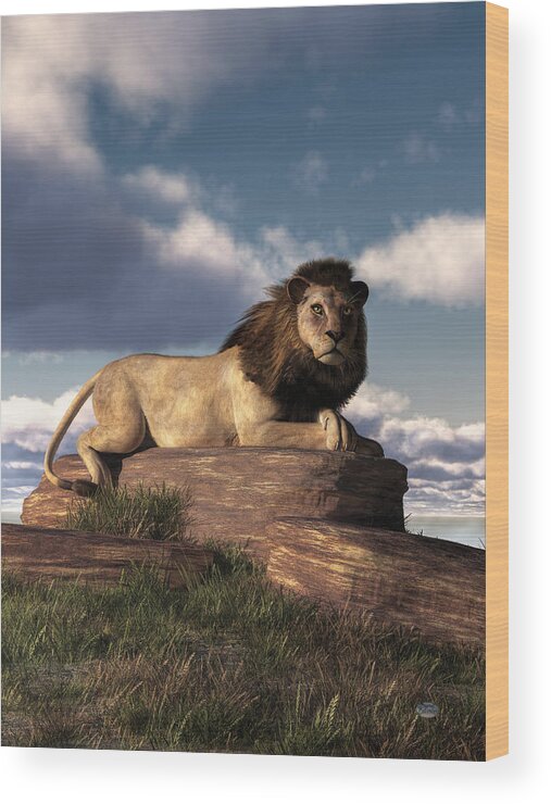 Resting Lion Wood Print featuring the digital art The Lazy Lion by Daniel Eskridge