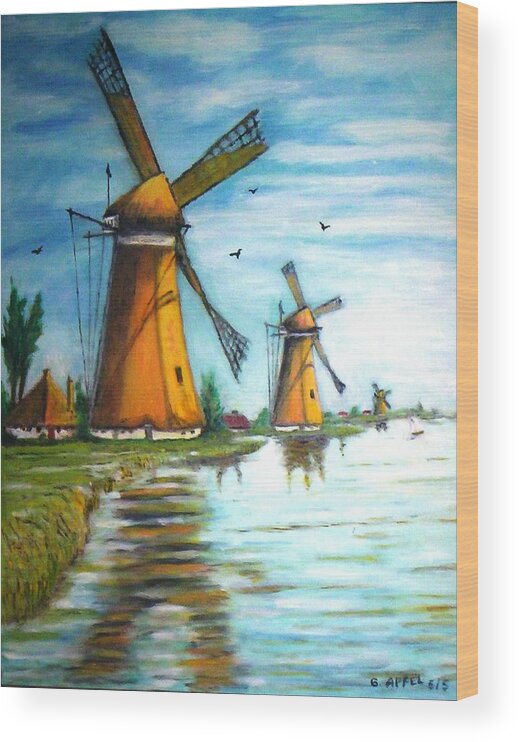 Windmills Wood Print featuring the painting The Mills Of Holland by Gloria M Apfel