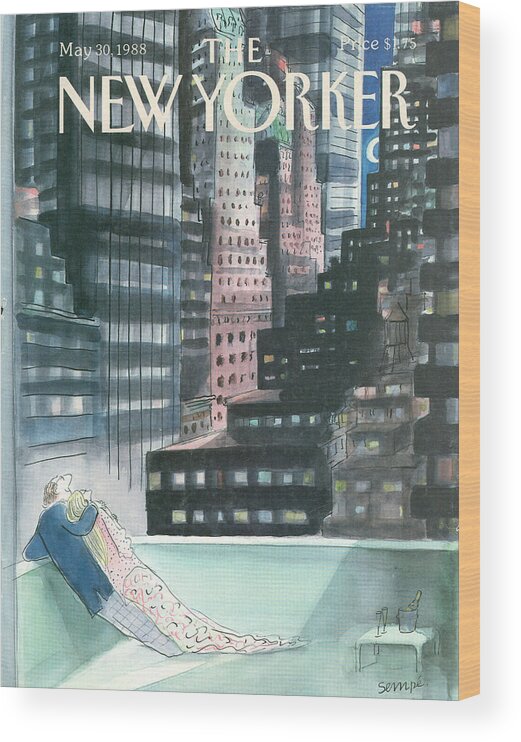 Married Wood Print featuring the painting New Yorker May 30th, 1988 by Jean-Jacques Sempe