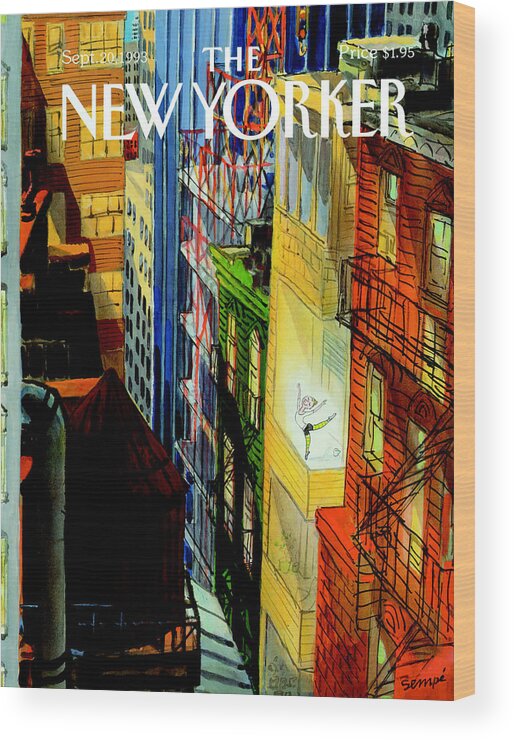 City Wood Print featuring the painting New Yorker September 20th, 1993 by Jean-Jacques Sempe