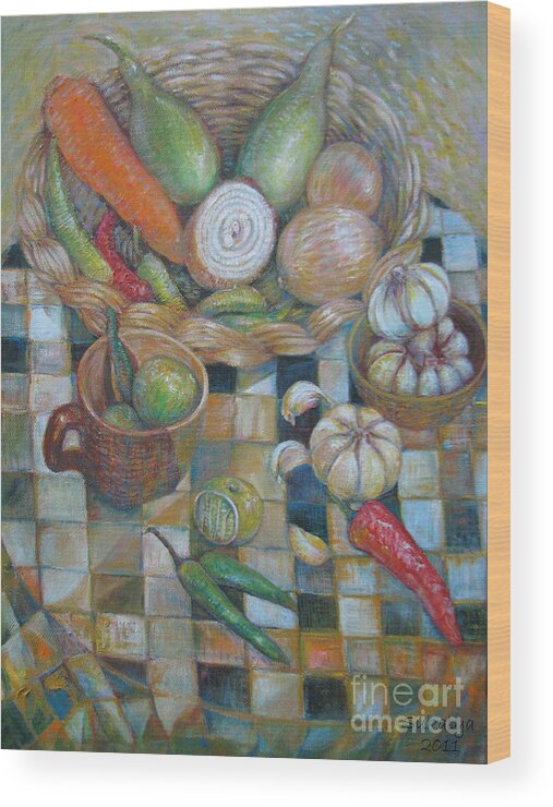 Orange Wood Print featuring the painting The Orange and The Green by Sukalya Chearanantana
