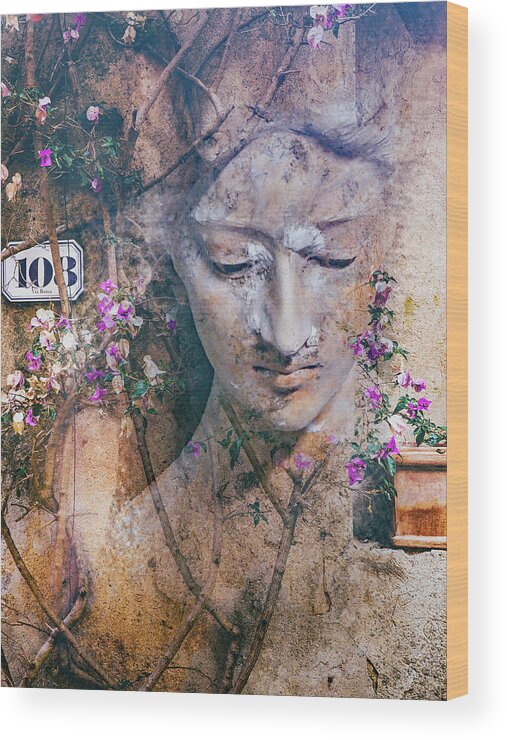 Statue Wood Print featuring the digital art The statue with the romantic touch by Gabi Hampe