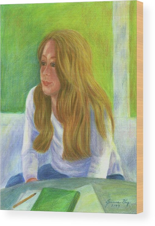 Student Daydream Portrait Wood Print featuring the painting The Student by Jeanne Juhos