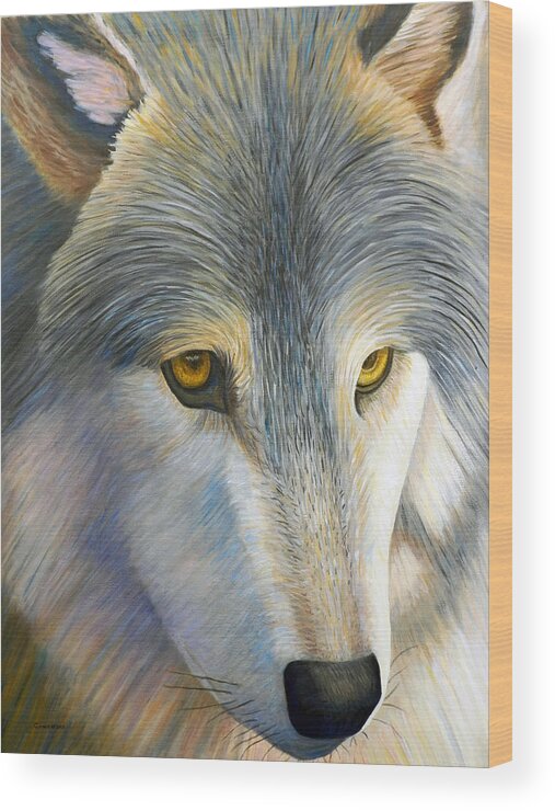 Wolf Wood Print featuring the painting The Traveler by Brian Commerford