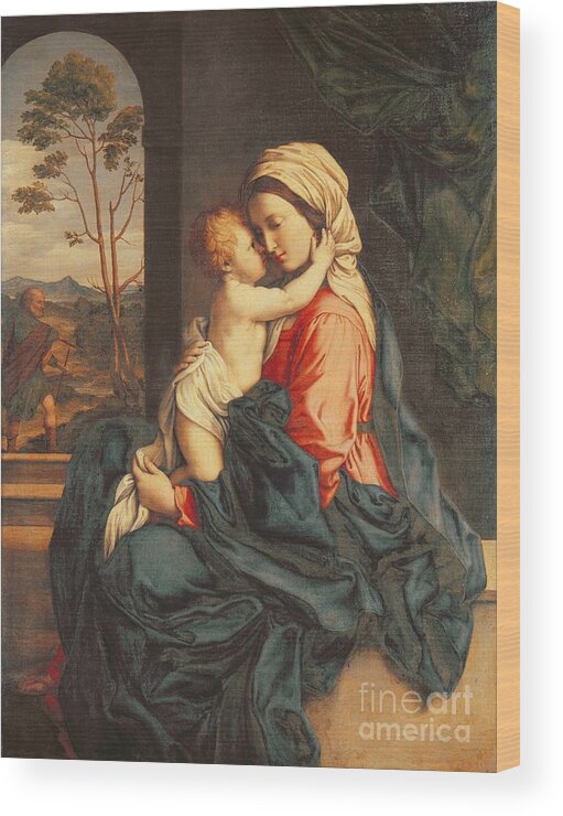 The Wood Print featuring the painting The Virgin and Child Embracing by Giovanni Battista Salvi