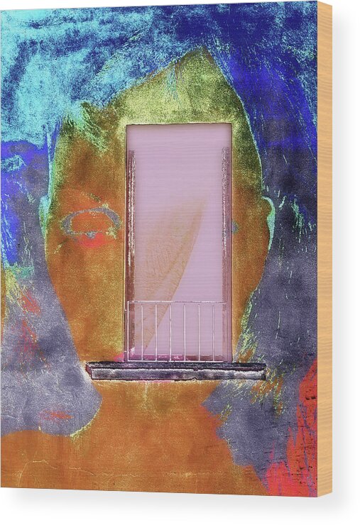 Window Wood Print featuring the digital art The woman and the pink window by Gabi Hampe