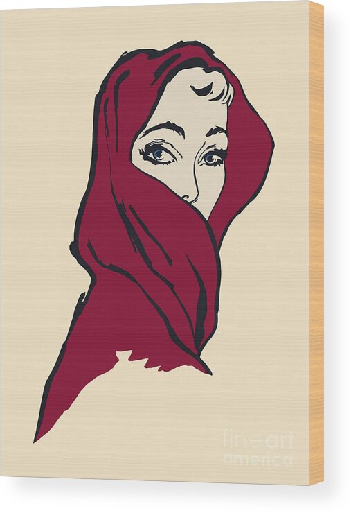 Woman Wood Print featuring the digital art The woman with the crimson veil by Heidi De Leeuw