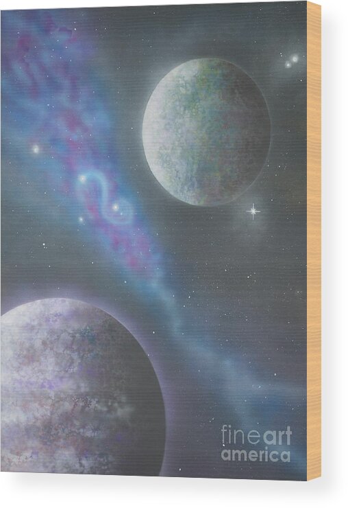 Planets Wood Print featuring the painting The World Beyond by Mary Scott