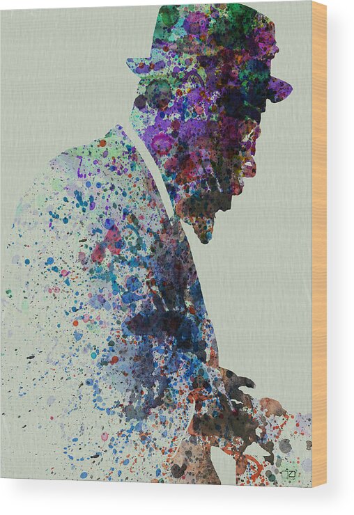  Wood Print featuring the painting Thelonious Monk Watercolor 1 by Naxart Studio