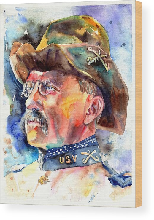 Theodore Roosevelt Wood Print featuring the painting Theodore Roosevelt painting by Suzann Sines