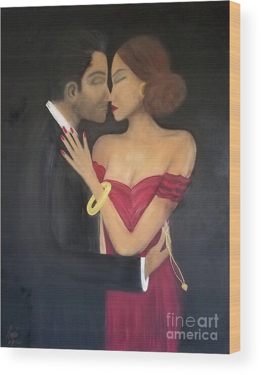 Couples Wood Print featuring the painting Thief Of Hearts by Artist Linda Marie