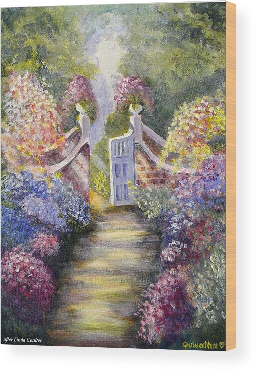 Flowers Wood Print featuring the painting Through the Garden Gate by Quwatha Valentine