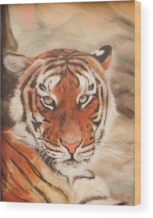 Tiger Wood Print featuring the mixed media Tiger by Kathy Knopp
