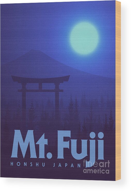Torii Wood Print featuring the digital art Torii Gate Japan - Blue by Organic Synthesis