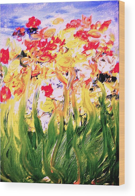 Flowers Wood Print featuring the painting Touch us by Evelina Popilian