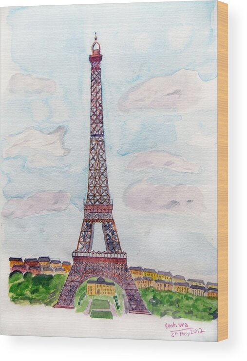 Monument Wood Print featuring the painting Tour Eiffel by Keshava Shukla