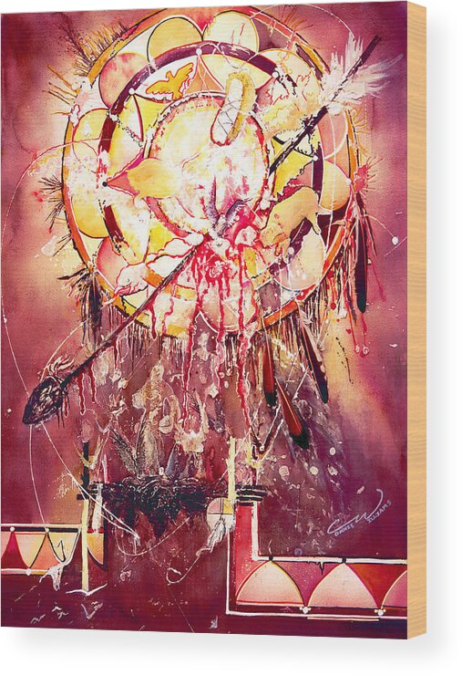 Spirits Wood Print featuring the painting Transcending Indian Spirit by Connie Williams