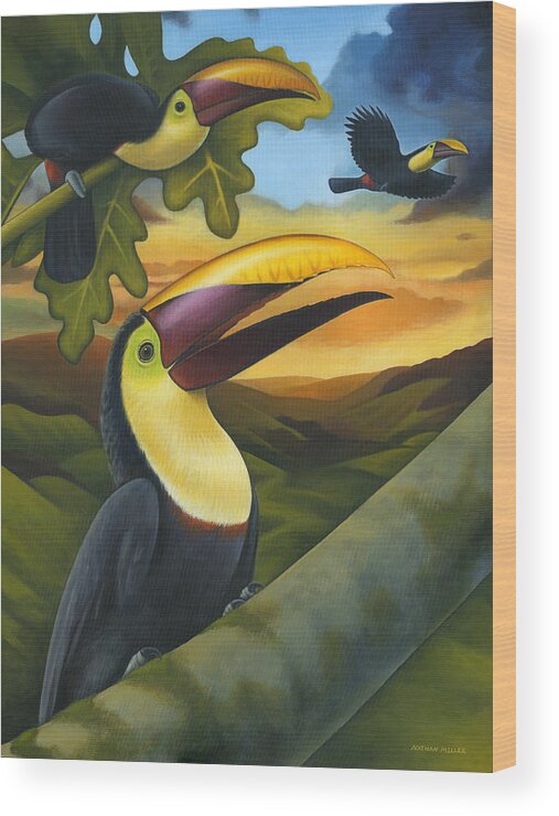 Toucans Wood Print featuring the painting Treetop Toucans by Nathan Miller