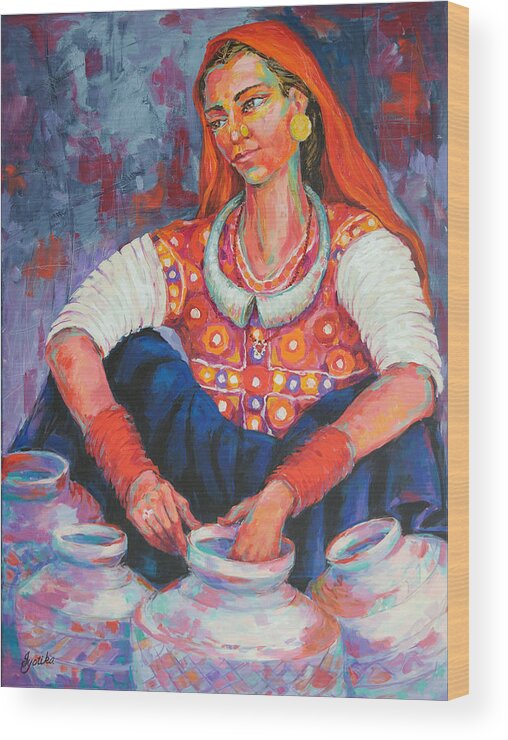 Tribal Woman Wood Print featuring the painting Tribal Beauty of Kutch by Jyotika Shroff