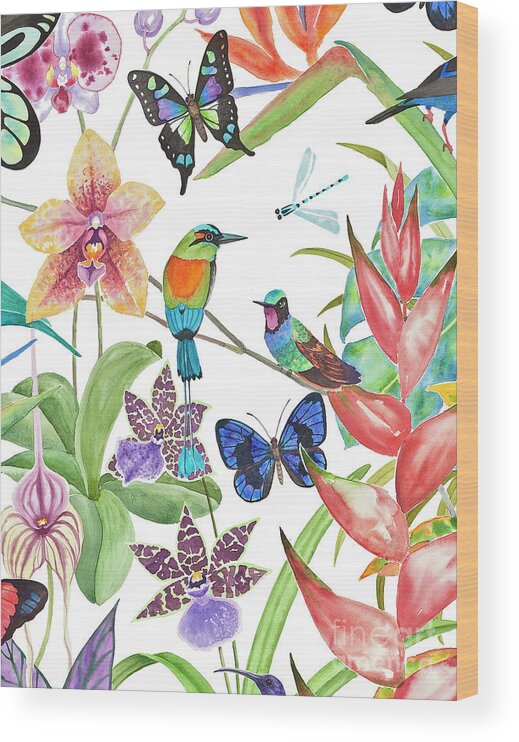 Tropical Birds Wood Print featuring the painting Tropical Paradise Dragonfly by Lucy Arnold