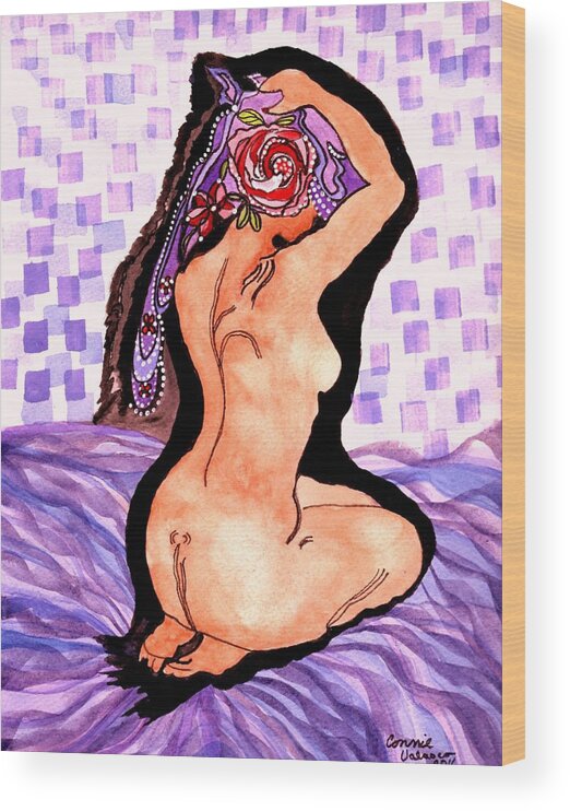 Purple Background Abstract Woman Picture Wood Print featuring the painting Tropical Woman by Connie Valasco