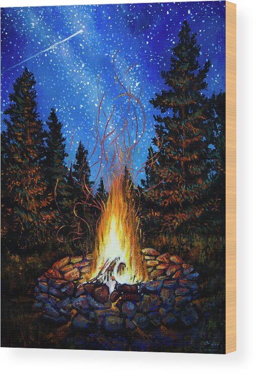 Camping Wood Print featuring the painting True Luxury by Aaron Spong